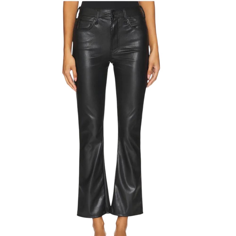 Mother Insider Ankle Faux Leather Pants Black Cropped Flare Size 29 NWOT